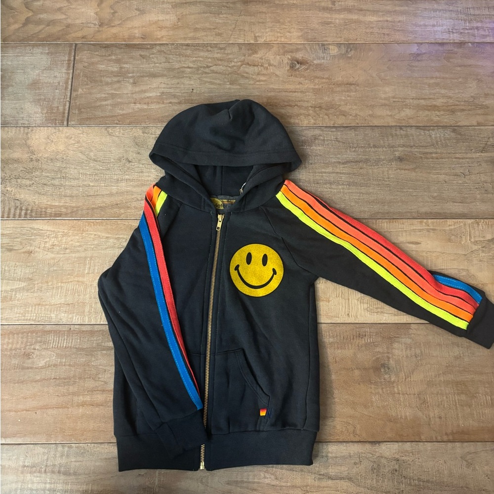 RARE (BRAND NEW) - Aviator Nation Black Hoodie with Rainbow Stripes